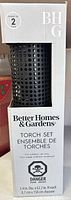 Retail box front showing Better Homes & Gardens torch set branding and specifications