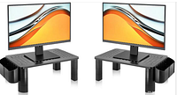 Marketing image of two assembled stands under monitors
