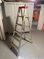 Full view of Werner 6 ft aluminum step ladder in open position