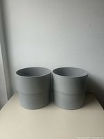 Front view of both matching gray IKEA pots side by side