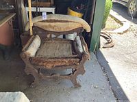 Front view of bench showing overall structure and missing upholstery