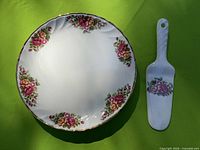 Pie plate and matching server on green surface