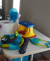 Overall view of potty chair, step stool, jumper, potty ring