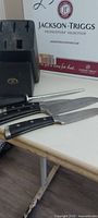 Knives, honing rod and knife block side view
