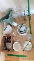 Group view of all items arranged on floor corner