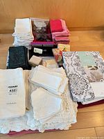 Overview of all linens and accessories laid out