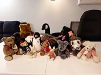 Group shot of all plush animals on table