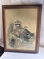 Full view of framed raccoon canvas print