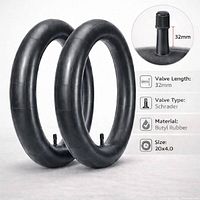 Pair of black 20x4.25 Wanda inner tubes showing Schrader valves and key specifications