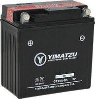 Front view of Yimatzu GTX9A-BS battery showing branding, model and terminals