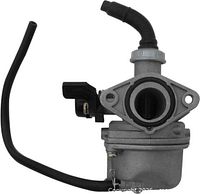 Front view showing intake port, choke lever, attached fuel line