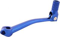 Overall view of blue CNC aluminum gear shift lever, tip extended