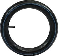 Full view of circular inner tube showing blue stripe and valve stem