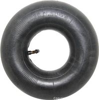 Front view of 3.50/4.10-4 inner tube showing size marking and bent valve stem