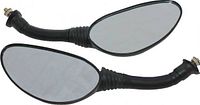 pair of oval mirrors showing reflective surfaces and threaded stems