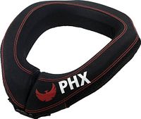 Top view of PHX neck brace showing shape, logo, stitching