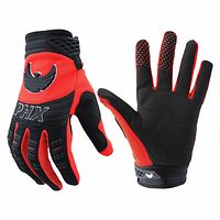 Front and back view of red and black PHX Helios gloves