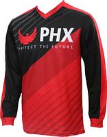 Front view of PHX Helios red/black jersey showing logo and graphics