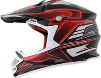 Left profile of PHX Raptor Tempest helmet showing gloss red graphics, visor and chin guard