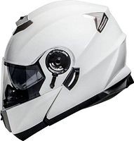 Left front view of gloss white PHX SX5 modular helmet showing clear visor and side mechanism