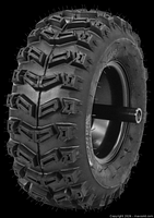 Angled view of complete wheel assembly showing tread and rim