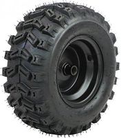 Angled view of rim and tire showing tread pattern and hub