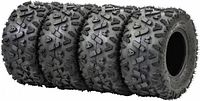 Four stacked Yimatzu IronHorn tires showing tread pattern