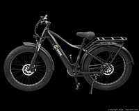 Left side full view of assembled SHOK Atomik eBike showing frame, tires, motor and components