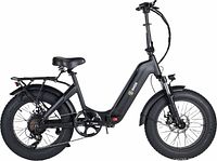 Profile view of SHOK Quasar black folding fat-tire step-through eBike