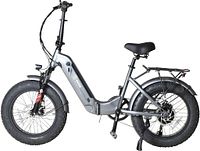 Left side profile of SHOK Quasar e-bike showing frame, tires, suspension fork and rear rack