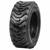 Angled view of entire tire showing tread pattern and sidewall branding