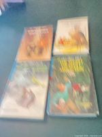 Front view of the four Hardy Boys books showing illustrated dust jackets