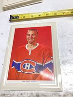 Framed colour portrait of Jean Claude Tremblay with tape measure for scale