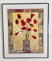Full view of framed floral abstract print on wall