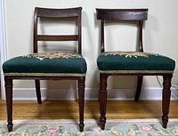 Front view of both Victorian chairs showing upholstery and frames