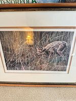 Framed wildlife fawn print with mat and wood frame