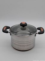 Full view of Copperlux stainless stock pot with lid