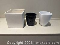 front view of three plant pots
