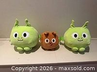 Front view of all three plush toys