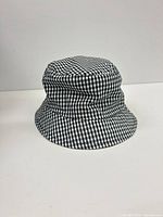 Front view of gingham bucket hat