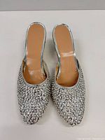 top view of rhinestone mule heels