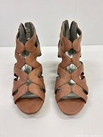 Front view of tan/blush faux leather heeled sandals