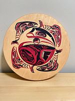 Top view showing Indigenous-style artwork on lid