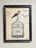 Front view of framed bird print