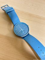 Full view of Skagen blue watch on strap