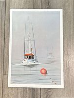 Full view of signed W. McMurray fishing vessel print on paper