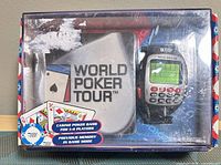 Front of boxed WPT game watch and coasters set
