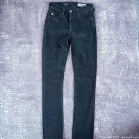 Full front view of black corduroy pants