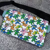 Front view showing full multicolor dancing bear print and mascot patch