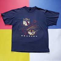 Full front view of navy blue country music graphic T-shirt